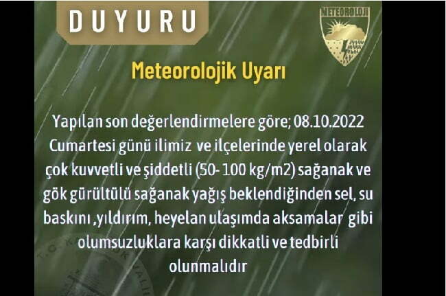 Sağanak yağışa karşı uyarı