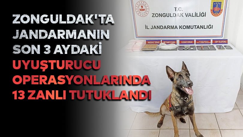 Zonguldak’ta jandarmanın son 3 aydaki uyuşturucu operasyonlarında 13 zanlı tutuklandı