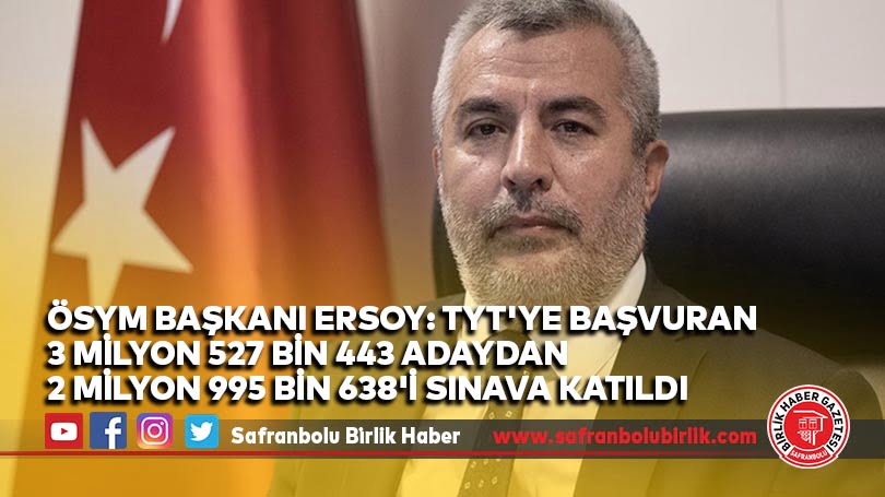 ÖSYM Başkanı Ersoy: TYT’ye başvuran 3 milyon 527 bin 443 adaydan 2 milyon 995 bin 638’i sınava katıldı