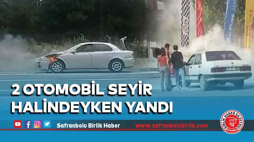 2 otomobil seyir halindeyken yandı