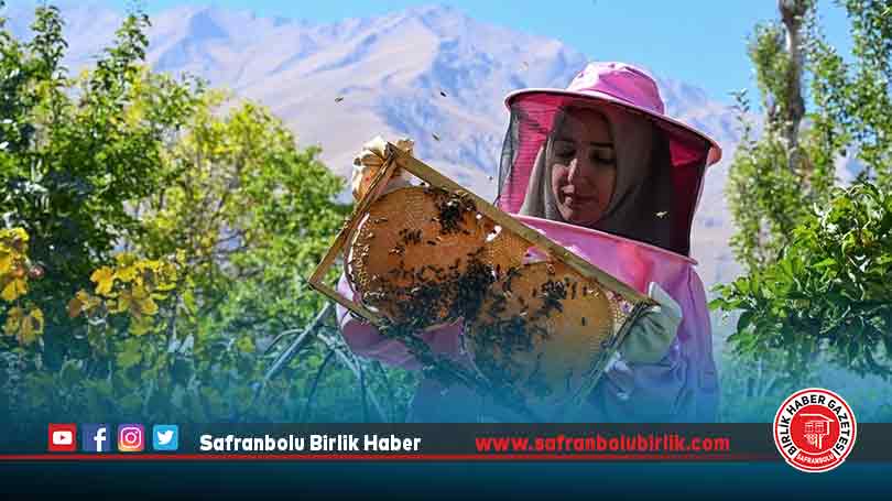 Pembe kıyafetli kadınlar 2 bin 800 rakımlı yaylada bal hasadına başladı