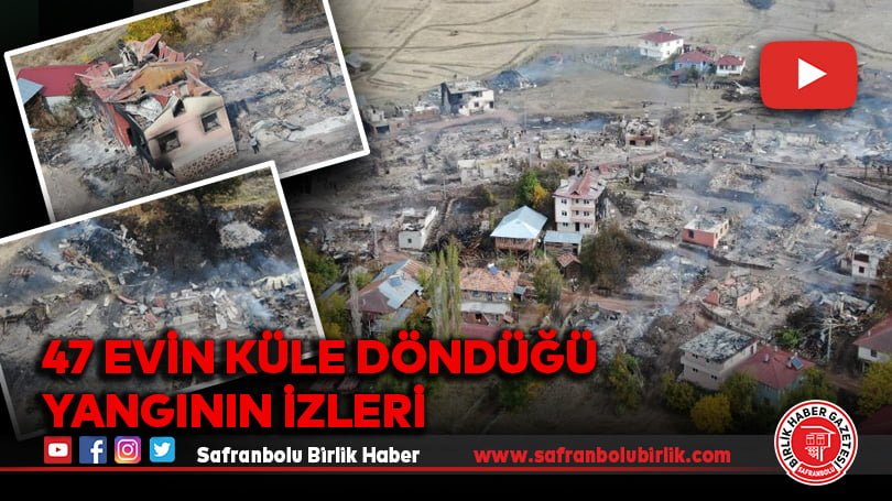 47 evin küle döndüğü yangın havadan görüntülendi