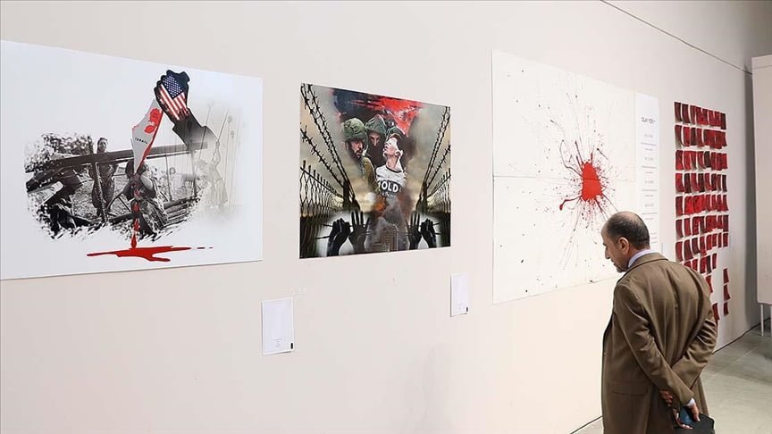 Sanatçıların Gazze için kendi kanlarından yaptıkları eserler dikkati çekti