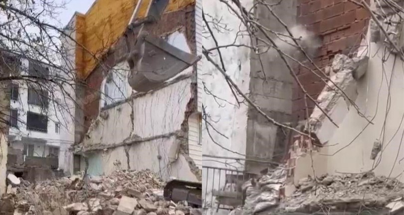 Hasarlı binayı yıkarken sağlam binaya zarar verdiler