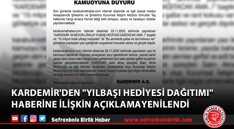KARDEMİR’den “yılbaşı hediyesi dağıtımı” haberine ilişkin açıklama