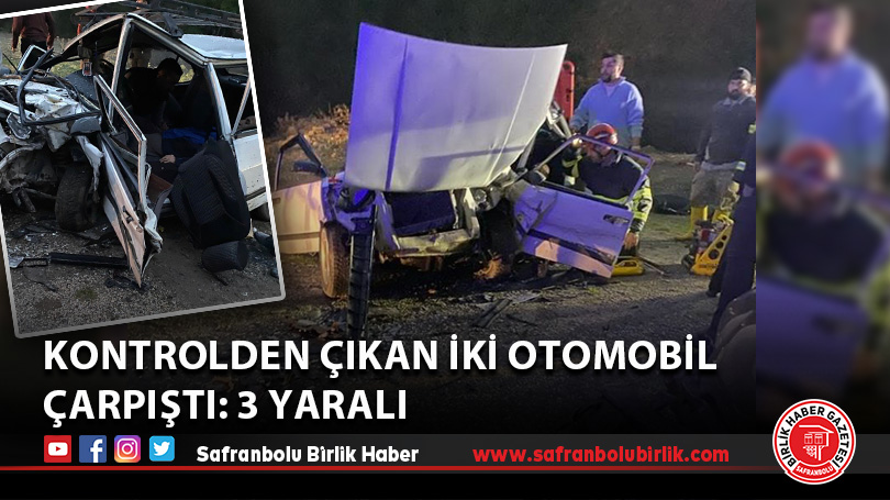 Kontrolden çıkan iki otomobil çarpıştı: 3 yaralı