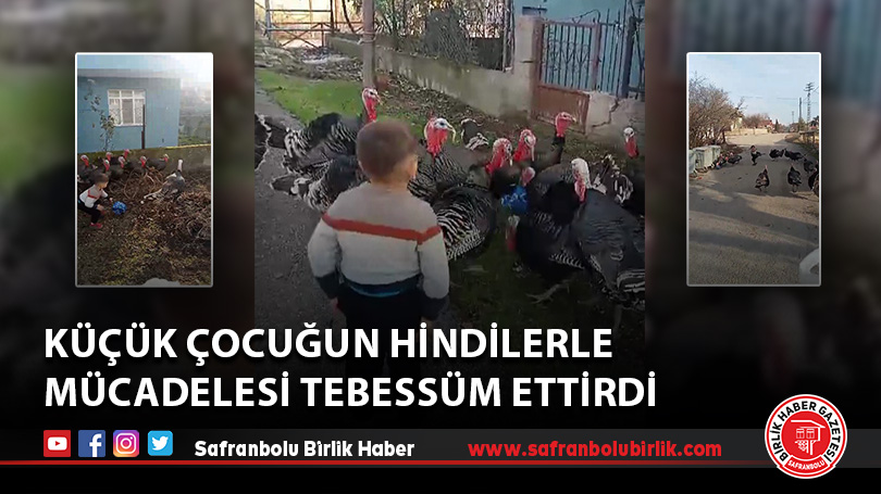 Küçük çocuğun hindilerle mücadelesi tebessüm ettirdi