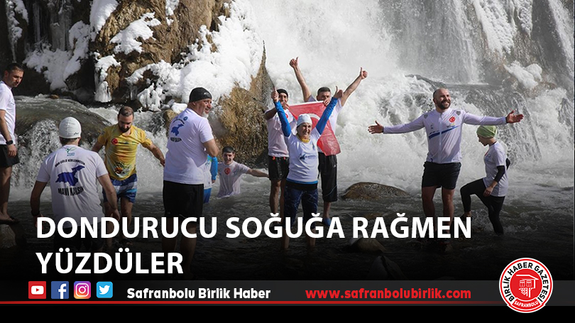 Dondurucu soğuğa rağmen yüzdüler