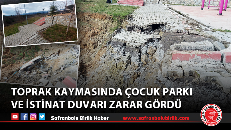 Toprak kaymasında çocuk parkı ve istinat duvarı zarar gördü