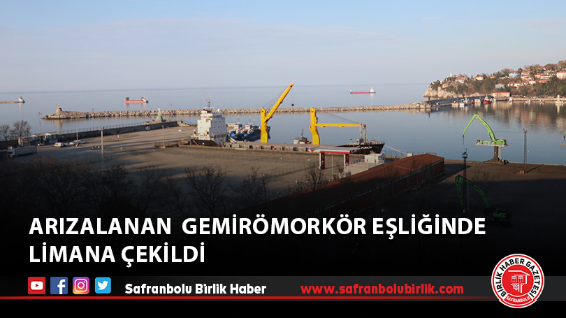Zonguldak açıklarında arızalanan gemi römorkör eşliğinde limana çekildi