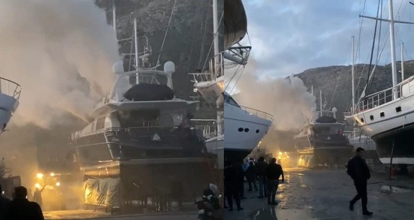 Elektrik arızası nedeniyle bakıma getirilen yat alev aldı