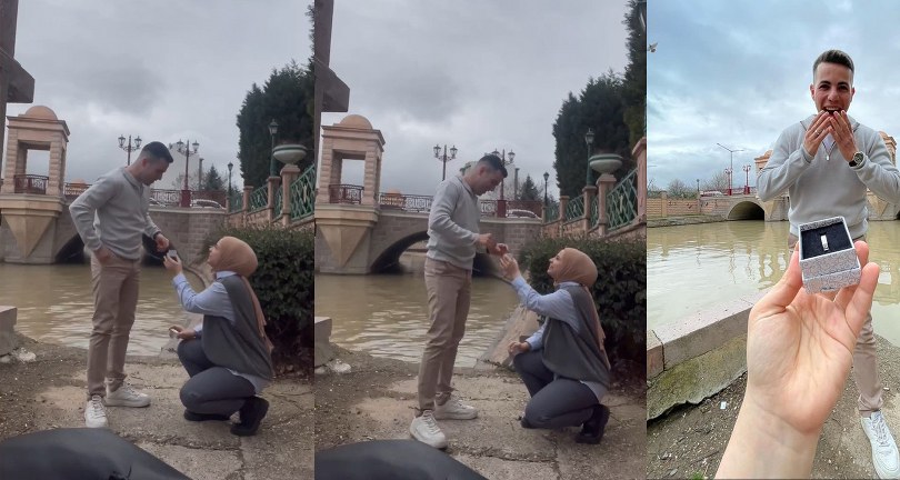 Bu sefer kadın diz çöküp evlilik teklif etti