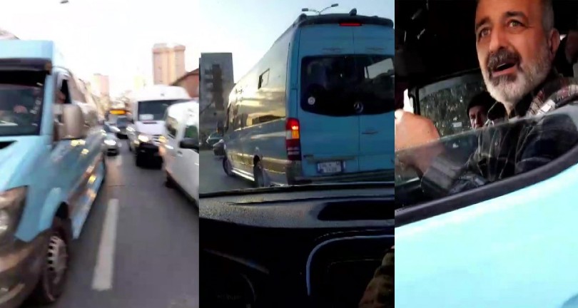 Kendisini almayan minibüsün peşine düşüp önünü kesti, o anları film gibi kaydetti