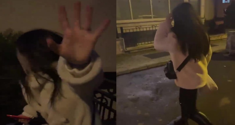 Taksi ücretini ödemeyen kadın, kendisini görüntüleyen taksiciye tekmeler savurdu