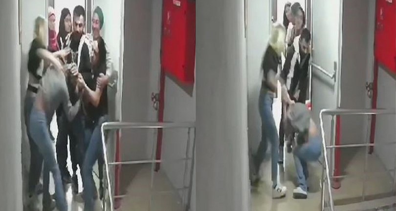 Kadın çalışanların işyerinde saç saça baş başa kavga anları kamerada