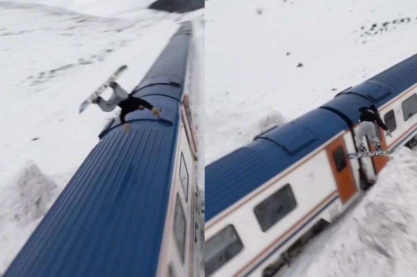 Snowboardla Doğu Ekspresi’nin üzerinden atladı