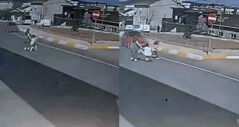 otomobilin çarptığı kız çocuğu metrelerce savruldu