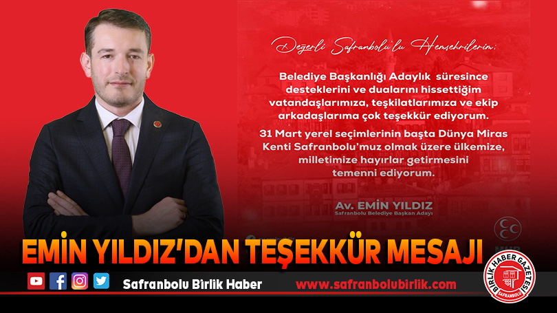 Emin Yıldız’dan Teşekkür Mesajı