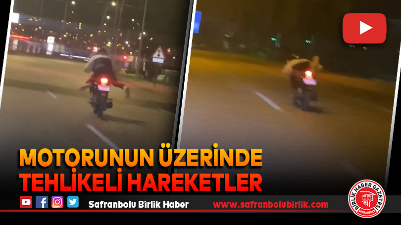 Motorunun üzerine yatarak yolculuk yapan sürücü kamerada
