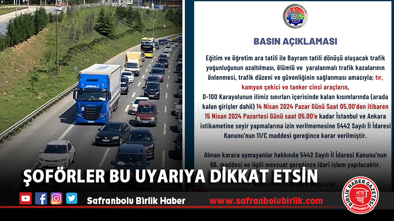 Şoförler Bu Uyarıya Dikkat Etsin