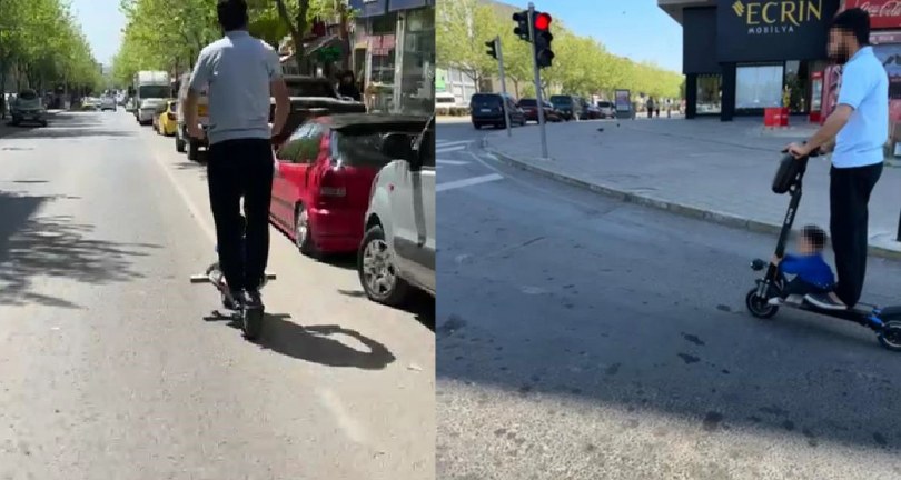 Elektrikli scooter ile tehlikeli yolculuk