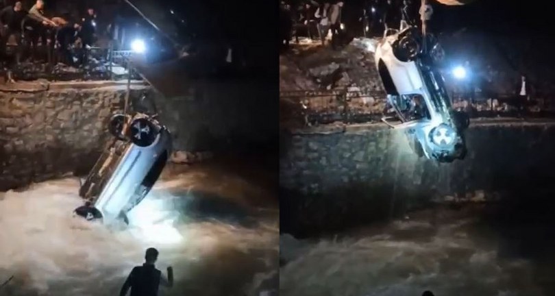 Kontrolden çıkan otomobil dereye uçtu