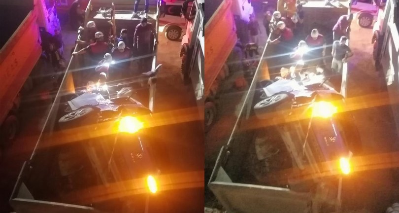 İnşaat çukuruna devrilen araç kamyonun kasasına girdi