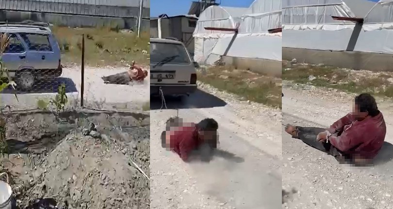 Köpeğine zarar veren adamı otomobile bağlayıp 150 metre sürükledi