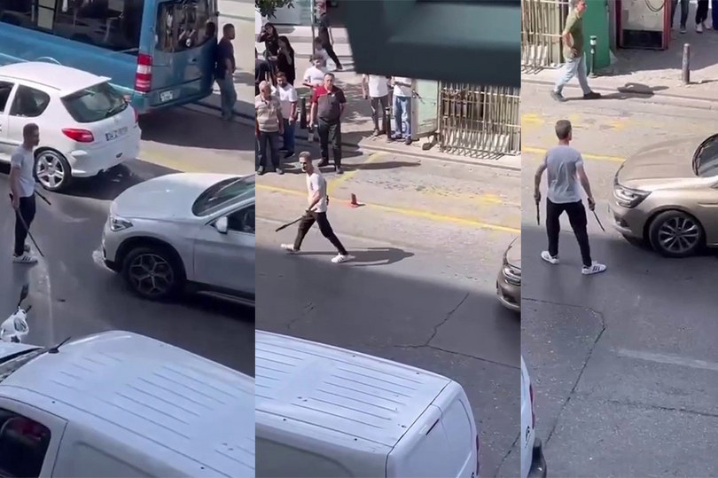 Samuray kılıçlı maganda trafikte terör estirdi