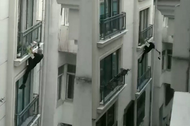 “örümcek adam” gibi otele tırmanan hırsız kamerada