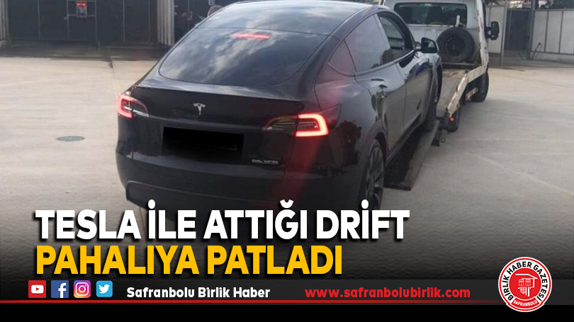 Tesla ile attığı drift pahalıya patladı