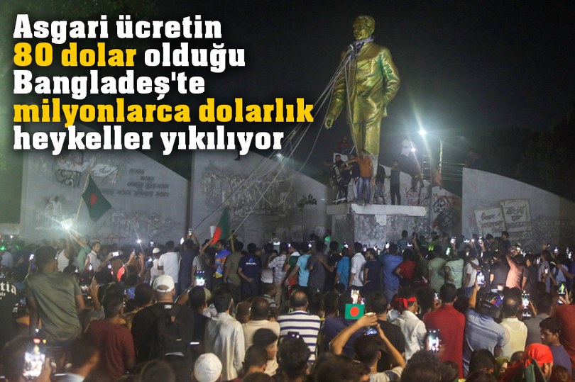 Bangladeş’te halk kurucu Mucibür Rahman’ın heykellerini yıkıyor