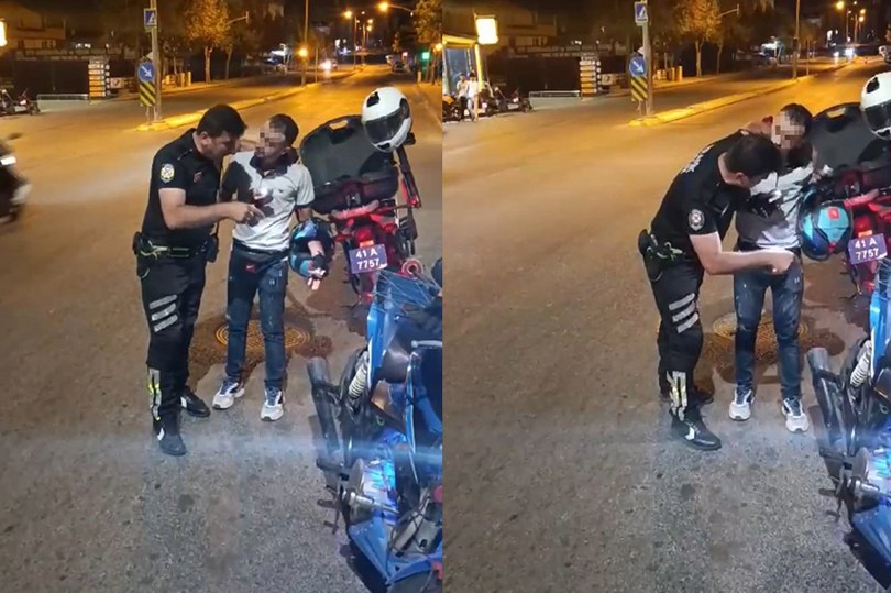 Polisten motosiklet sürücüsüne “sesli” ders