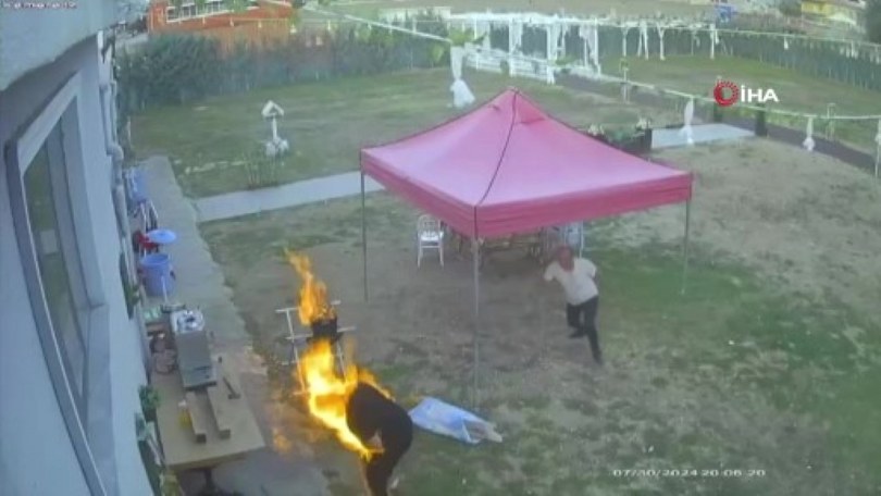 Mangaldan çıkan ateş üzerine sıçradı, kalp krizi geçirerek hayatını kaybetti… O anlar kamerada