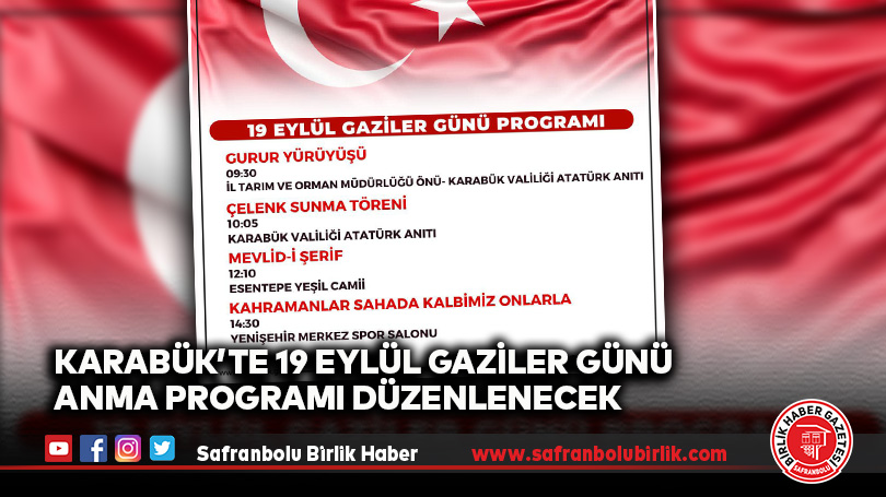 Karabük’te 19 Eylül Gaziler Günü Anma Programı Düzenlenecek