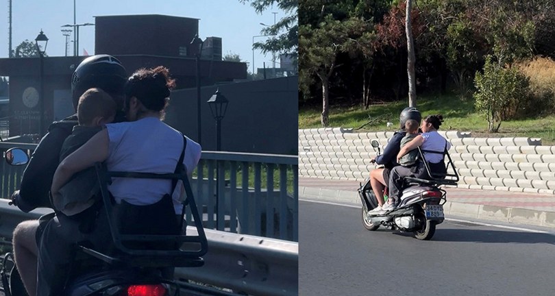 Şişli’de motosiklet üzerinde kucağında çocukla tehlikeli yolculuk kamerada