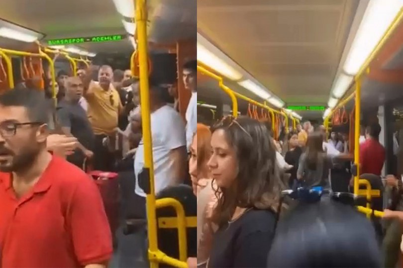 Metroda yer verme kavgası kamerada