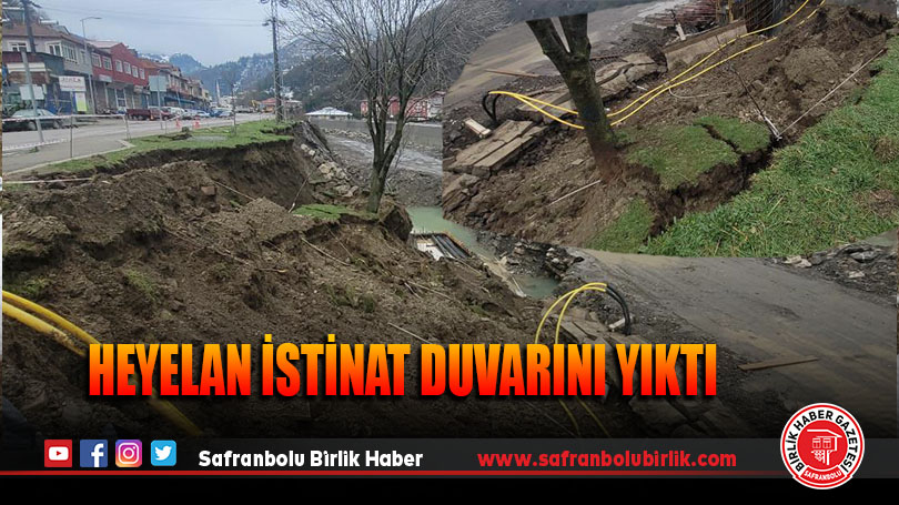 Çay yatağındaki heyelan istinat duvarını yıktı