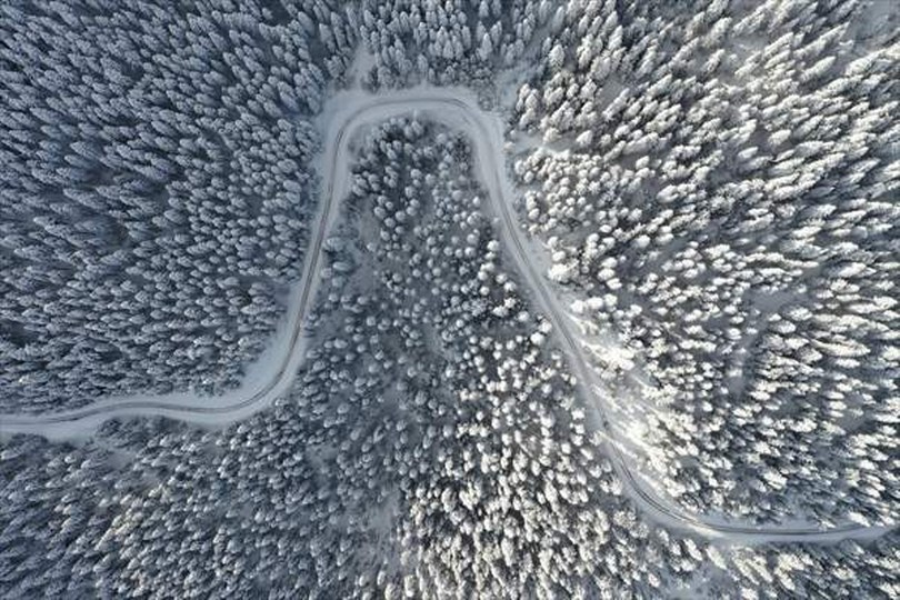 Ballıdağ’ın karla kaplı ormanları dronla görüntülendi