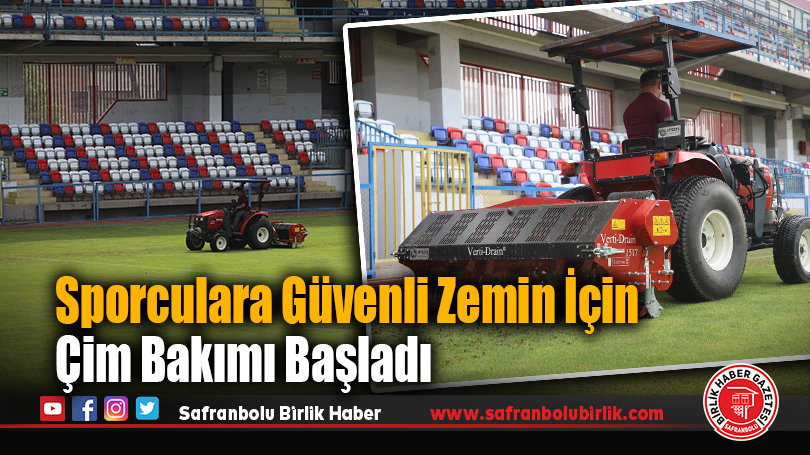 Sporculara Güvenli Zemin İçin Çim Bakımı Başladı