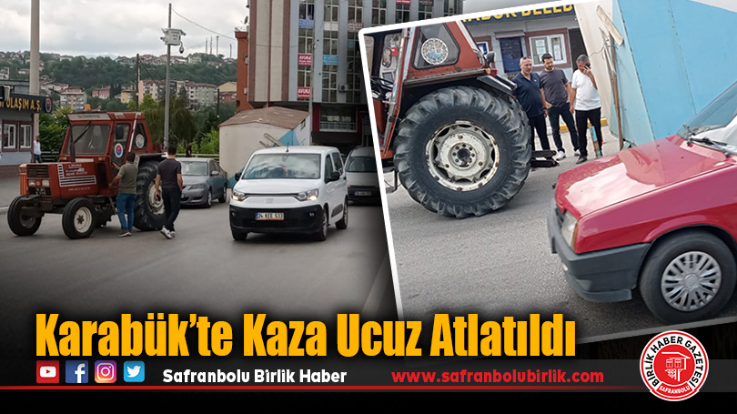 Karabük’te Belediyeye Ait Traktör Park Halindeki İki Araca Çarptı