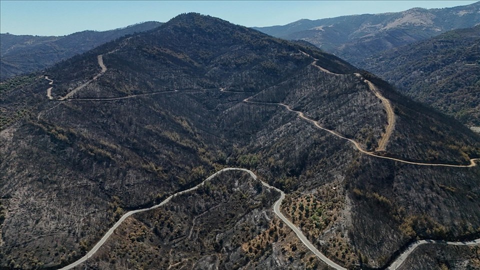 İzmir Ödemiş orman yangınında zarar gören alanlar havadan görüntülendi