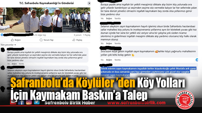 Safranbolu’da Köylüler ’den Köy Yolları İçin Kaymakam Baskın’a Talep