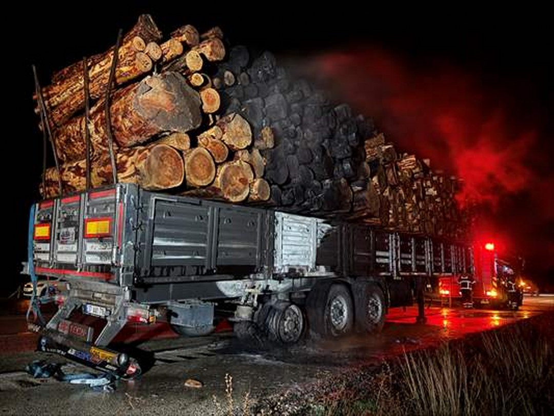 Kastamonu’da tomruk yüklü tırın dorsesinde çıkan yangın söndürüldü