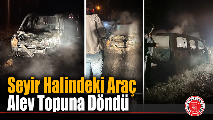 Seyir halindeki hafif ticari araç alev topuna döndü