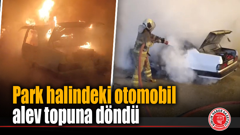 Park halindeki otomobil alev topuna döndü