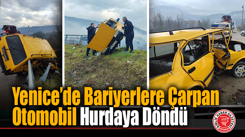 Yenice’de Kontrolden Çıkan Otomobil Demir Bariyere Çarptı: 1 Yaralı