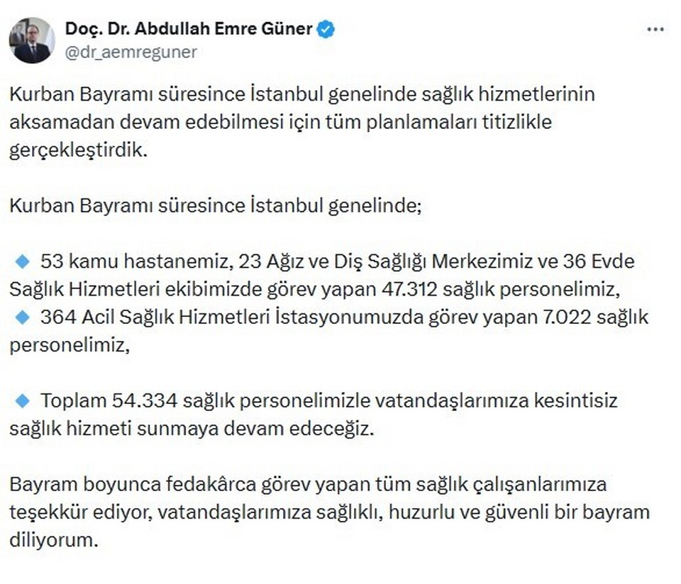 İstanbul’da Kurban Bayramı’nda 54 bin 334 personel görev yapacak