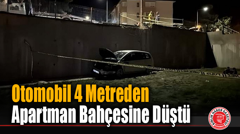 Otomobil 4 Metreden Apartman Bahçesine Düştü