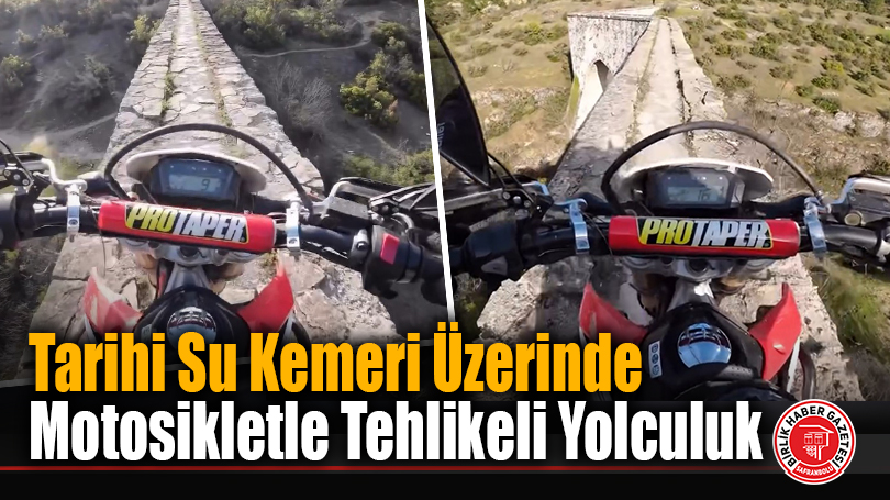 Tarihi Su Kemeri Üzerinde Motosikletle Tehlikeli Yolculuk